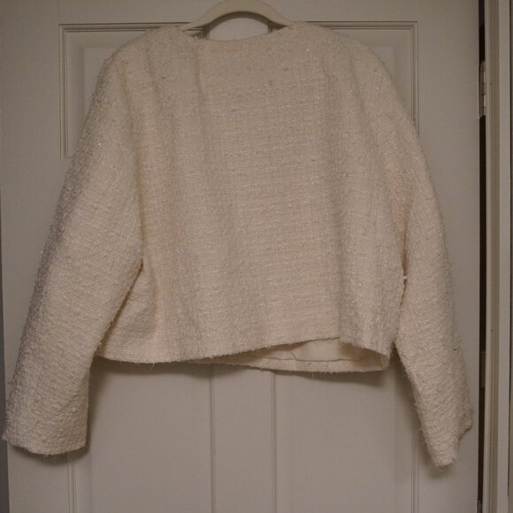 Cream Textured Bouclé Cropped Lady Jacket XXL White Sparkle Button Front - Picture 3 of 5